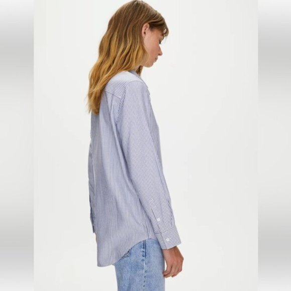 Aritzia Sunday Best Montana Blue Striped Boyfriend Button Down Shirt Size Medium - Picture 5 of 16